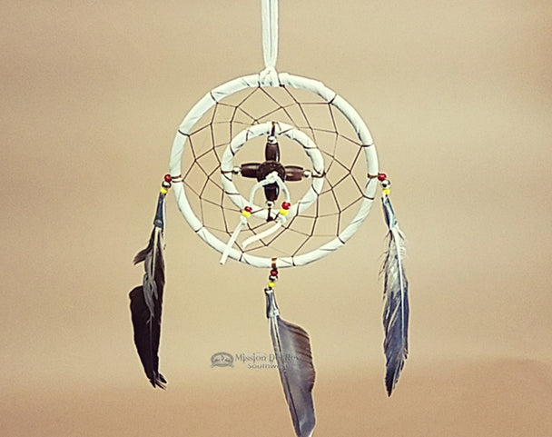 4 Native American Medicine Wheel Dreamcatcher in White